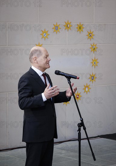 Federal Chancellor Olaf Scholz (SPD) pictured at the traditional reception for carol singers at the Federal Chancellery in Berlin, 8 January 2024