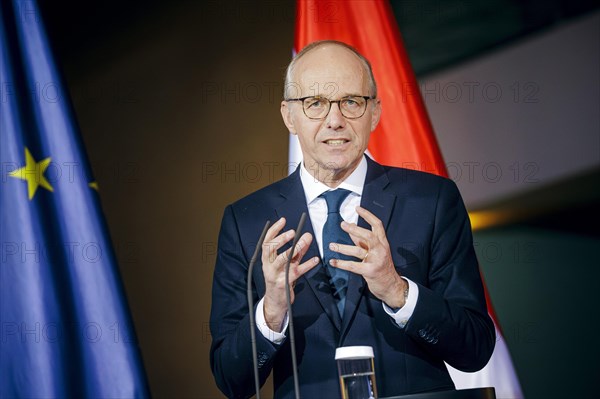 Luc Frieden, Prime Minister of the Grand Duchy of Luxembourg, recorded at a press conference after talks with Federal Chancellor Olaf Scholz at the Federal Chancellery in Berlin, 8 January 2024