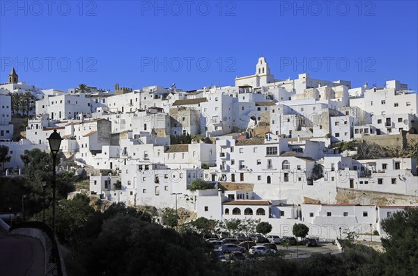 Pueblo blanco historic village whitewashed houses on hillside, Vejer de la Frontera, Cadiz Province, Spain, Europe