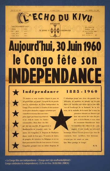 30 June 1960 front page of the Congolese weekly newspaper L'Echo du Kivu about Congo that celebrates its indepence