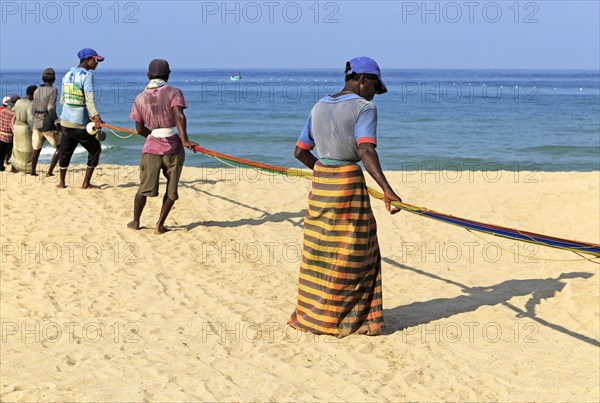 Traditional fishing hauling nets Nilavelli beach, near Trincomalee, Eastern province, Sri Lanka, Asia