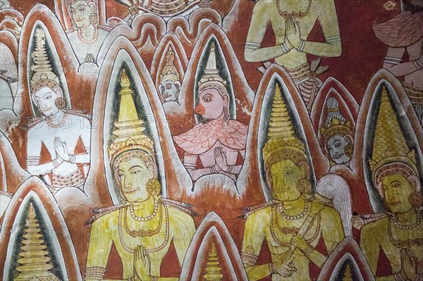 Buddha images in roof mural, Dambulla cave Buddhist temple complex, Sri Lanka, Asia