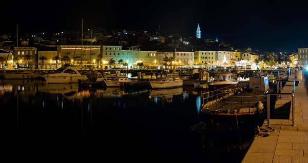 Harbour of Mali Losinj, night shot, island of Losinj, Kvarner Gulf Bay, Adriatic Sea, Croatia, Europe