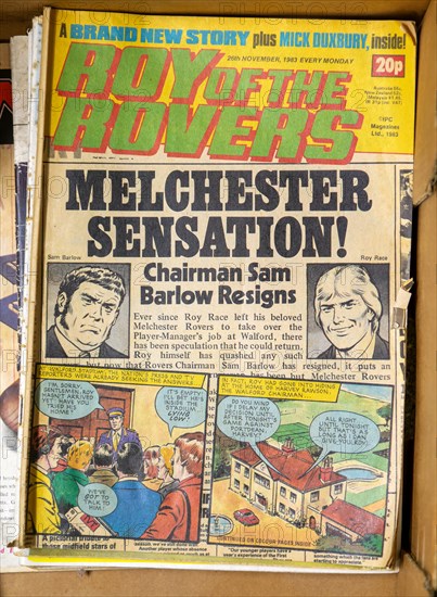 Front page headlines Roy of the Rovers comic 1983, Suffolk, England, UK