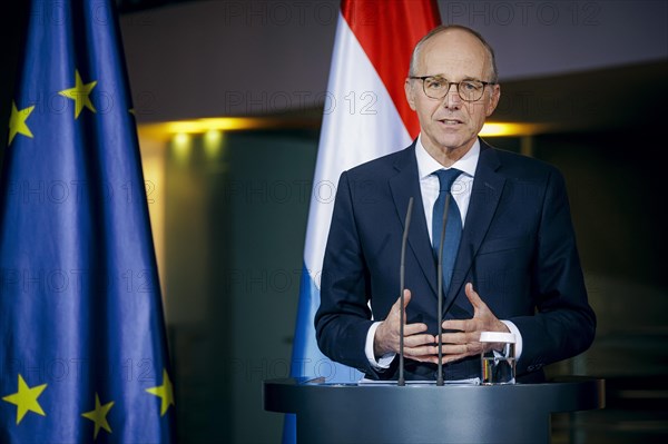 Luc Frieden, Prime Minister of the Grand Duchy of Luxembourg, recorded at a press conference after talks with Federal Chancellor Olaf Scholz at the Federal Chancellery in Berlin, 8 January 2024