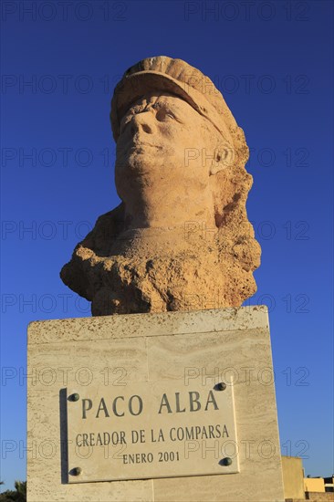 Bust of Francisco Alba Medina, known as Paco Alba, La Caleta beach, Cadiz, Spain, Europe