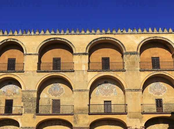 Symmetrical pattern of balconies in the historic Great Mosque Mezquita complex of buildings, Cordoba, Spain, Europe