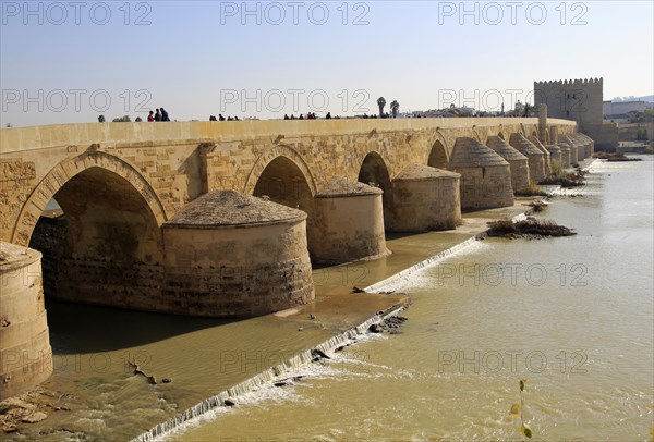 Roman bridge spanning river Rio Guadalquivir, Cordoba, Spain, Europe