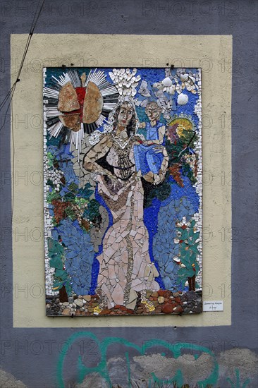 Artwork on display outside Encho Pironkov City Gallery of Fine Arts, Plovdiv, Bulgaria, eastern Europe, Europe