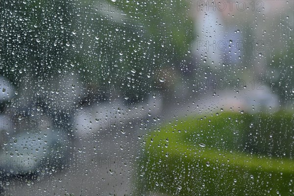 Raindrops on the window pane, Munich, Bavaria, Germany, Europe