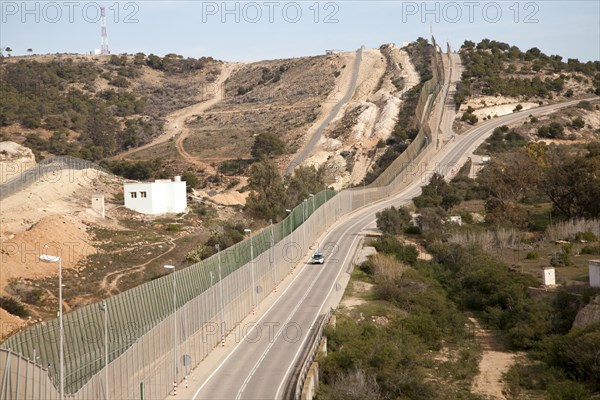 High security fences separate the Spanish exclave of Melilla, Spain from Morocco, north Africa, January 2015