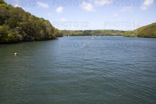 River Fal, Cornwall, England, UK viewed King Harry Ferry Bridge vehicular chain ferry crossing