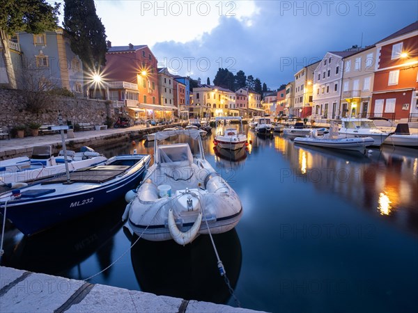 St. Anthony's Church and harbour, dawn, Veli Losinj, Kvarner Bay, Croatia, Europe