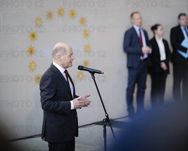 Federal Chancellor Olaf Scholz (SPD) pictured at the traditional reception for carol singers at the Federal Chancellery in Berlin, 8 January 2024