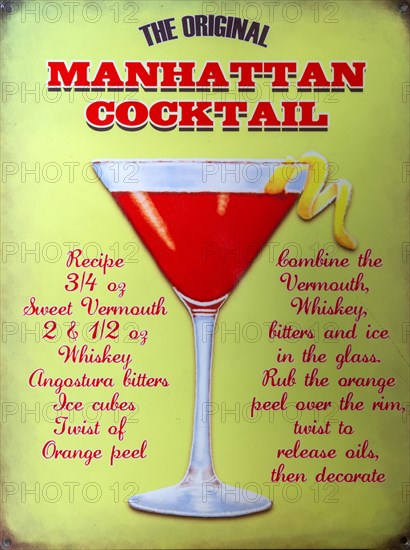 Old enamel sign for the original Manhattan Cocktail