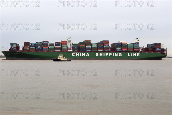 Large container ship, the Indian Ocean, of China Shipping Line, Port of Felixstowe, Suffolk, England, UK