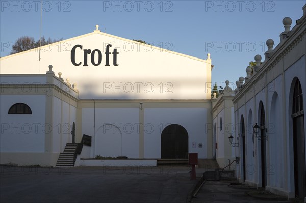 Croft sherry brand sign on building, Gonzalez Byass bodega, Jerez de la Frontera, Cadiz province, Spain, Europe