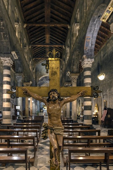 Cross of Christ at the entrance to the church of San Donato, 12th century, Via S. Donato, 10, in the centre of Genoa, Italy, Europe