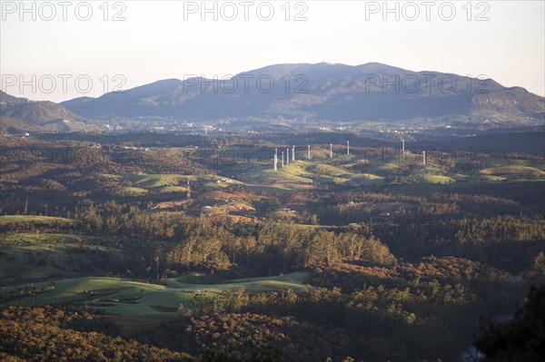 Early morning uplands landscape near Nuwara Eliya, viewed from Horton Plains national park, Sri Lanka, Asia