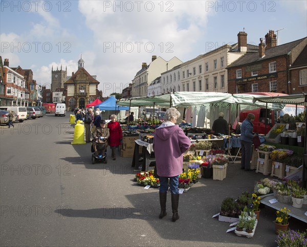 Market stalls in the High Street, Marlborough, Wiltshire, England, UK