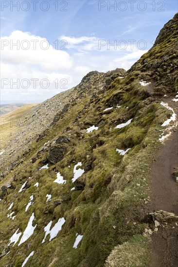 Striding Edge arete and Helvellyn mountain peak, Lake District, Cumbria, England, UK