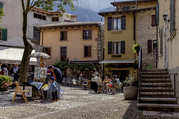 Piazza Don Quirico Turazza, old town centre of Malcesine, Lake Garda, Province of Verona, Italy, Europe