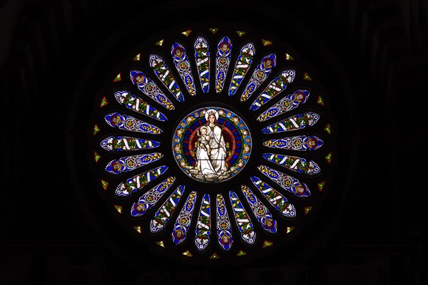 Rose window of the Cathedral of San Lorenzo, opened in 1098, Piazza S. Lorenzo, Genoa, Italy, Europe
