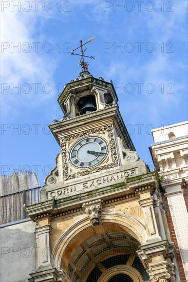 Clock tower of Corn Exchange building, Market Place, Reading, Berkshire, England, UK