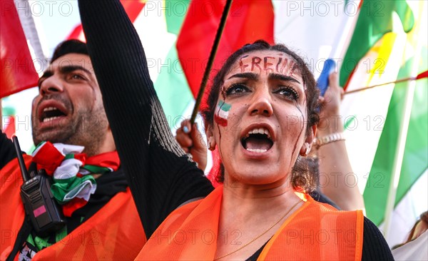 Thousands of Iranians demonstrate in Berlin to support the protests in Iran. The demonstration was called by the Woman Life Freedom Collective, Berlin, 22.10.2022