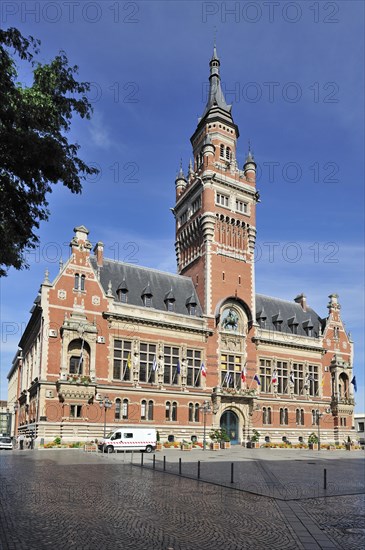 The town hall and belfry at Dunkirk, Dunkerque, Nord-Pas-de-Calais, France, Europe