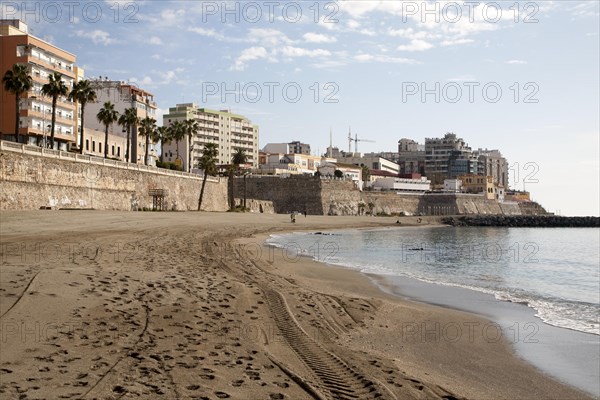 Sandy beach Calle Independencia, Ceuta, Spanish territory in north Africa, Spain, Europe