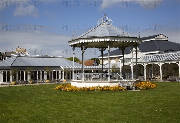 Bandstand and pavilion, Gyllyngdune Gardens, Falmouth, Cornwall, England, UK