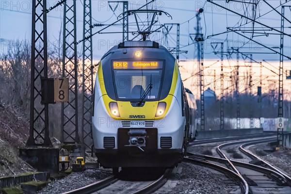 Railway line near Stuttgart. Local train from bwegt, SWEG, Stuttgart, Baden-Wuerttemberg, Germany, Europe