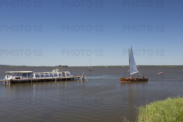 Tourist boat at Steinhuder Meer, Lake Steinhude, Lower Saxony, Niedersachsen, Germany, Europe