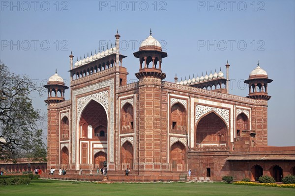 Entrance gate to the Taj Mahal in Agra, Uttar Pradesh, India, Asia