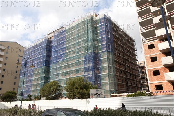 Construction of high rise apartment block housing in Gibraltar, British overseas territory in southern Europe