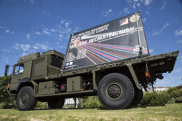 Army recruitment poster on military vehicle, Swansea, West Glamorgan, South Wales, UK