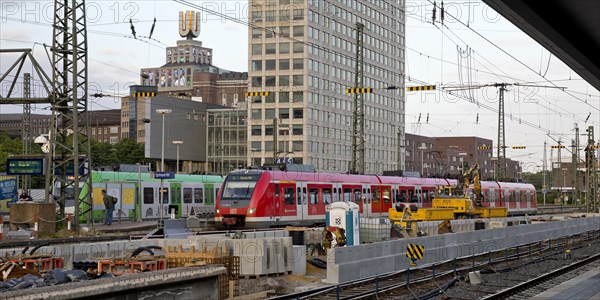 Construction site at Dortmund Central Station with the Dortmunder U and the Harenberg City Center, Dortmund, Ruhr Area, Germany, Europe