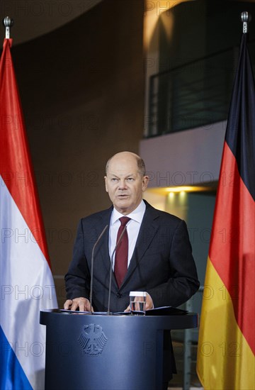 Federal Chancellor Olaf Scholz (SPD) and Luc Frieden, Prime Minister of the Grand Duchy of Luxembourg, give a press conference after talks at the Federal Chancellery in Berlin, 8 January 2024