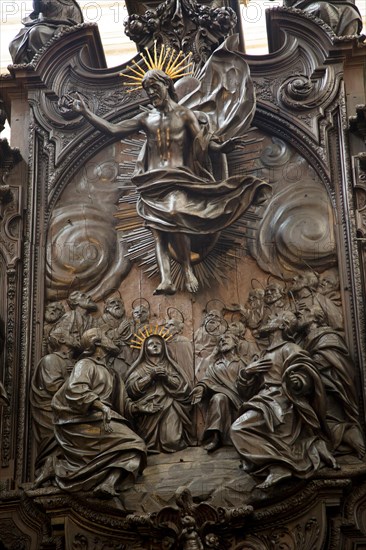 Finely carved mahogany woodwork in the cathedral choir stalls by Pedro Duque Cornejo, Cordoba, Spain, Europe