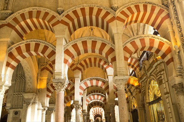 Moorish arches in the former mosque now cathedral, Cordoba, Spain, Europe