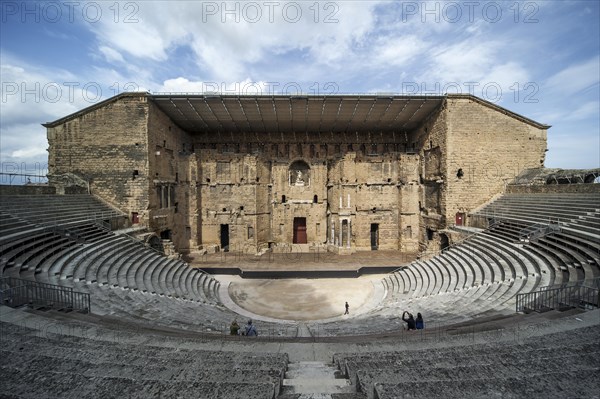 Auditorium and scaenae frons of the Roman Theatre antique d'Orange, Ancient Theater of Orange, Provence-Alpes-Cote d'Azur, Vaucluse, France, Europe