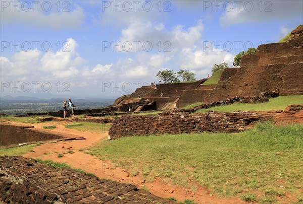 Buildings of rock palace fortress on rock summit, Sigiriya, Central Province, Sri Lanka, Asia