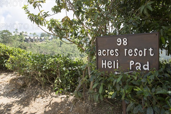 Sign for 98 Acres Resort Heli Pad, Ella, Badulla District, Uva Province, Sri Lanka, Asia