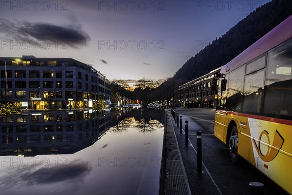 Dusk Postbus Interlaken, Switzerland, Europe