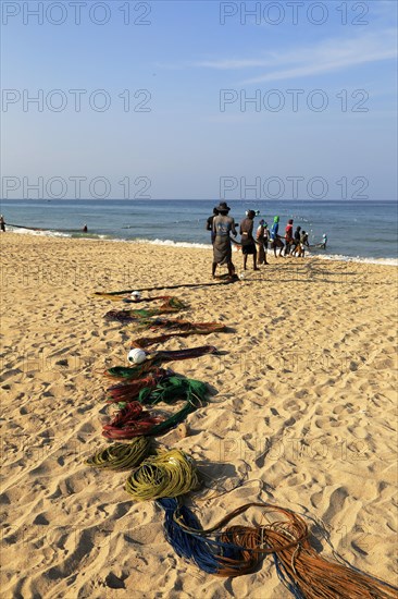 Traditional fishing hauling nets Nilavelli beach, near Trincomalee, Eastern province, Sri Lanka, Asia