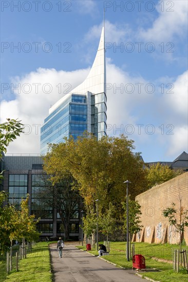 The Blade, Abbey Mill House, high rise office building 2009, Reading gaol prison walls, Berkshire, England, UK