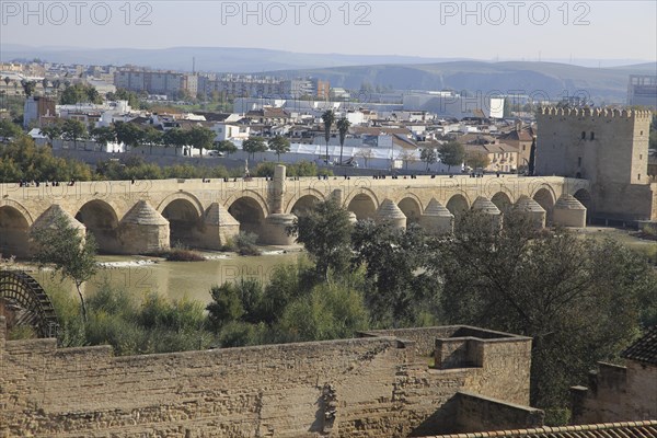 Roman bridge spanning river Rio Guadalquivir, Cordoba, Spain, Europe