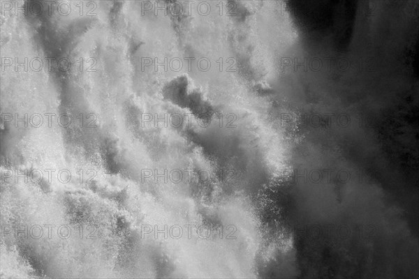 Water masses of Joekulsa a Fjoellum river at Dettifoss, the second most powerful waterfall in Europe and the most powerful in Iceland, located in the Joekulsargljufur canyon. Vatnajoekull National Park, a UNESCO World Heritage Site. Norourland eystra, the Northeastern Region, Iceland, Europe