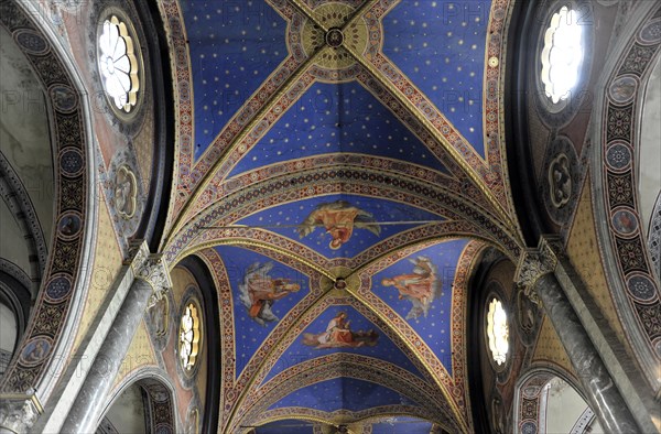 Interior view of the Gothic basilica, construction started at the end of the 13th century, Santa Maria sopra Minerva, Rome, Lazio region, Italy, Europe